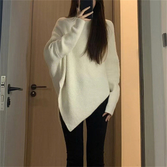 Damen asymmetrischer Strickpullover im lässigen Oversized-Design R&B