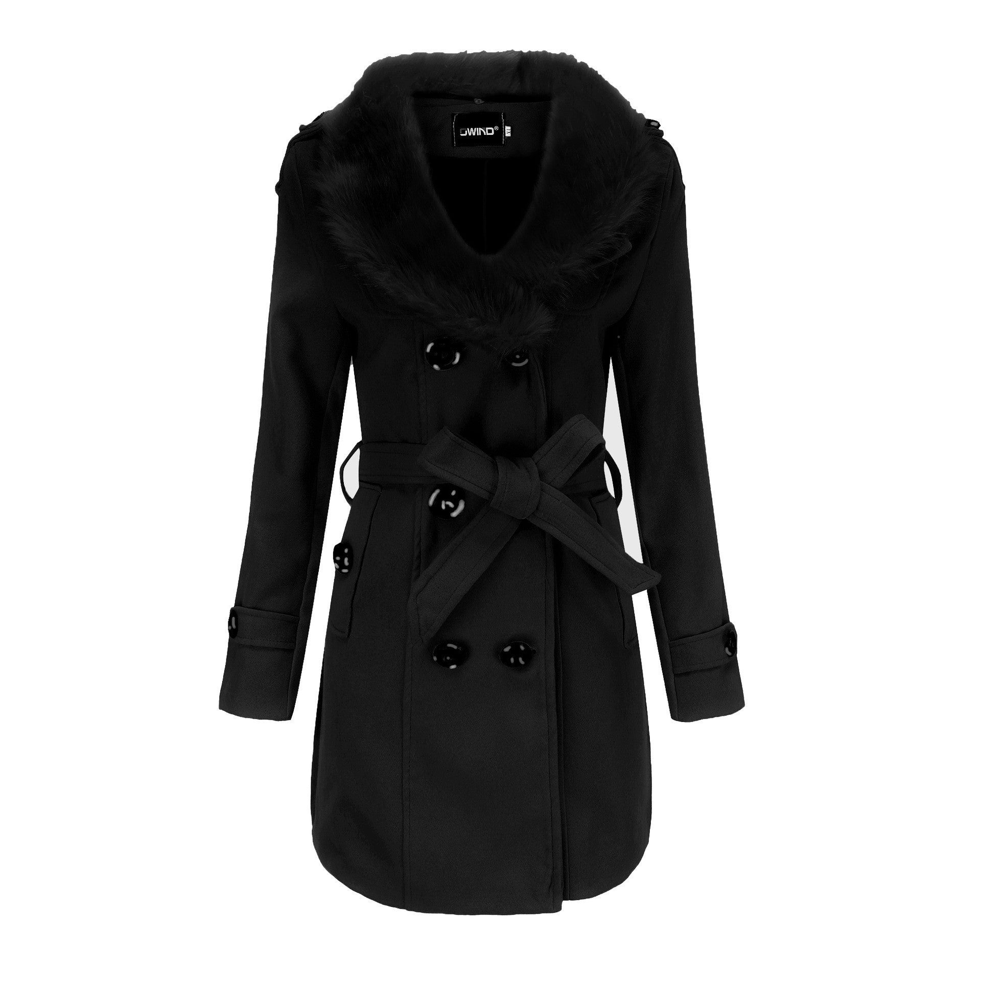 Damen eleganter Übergangs-Mantel mit luxuriösem Kunstfellkragen R&B