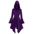 Damen nan Kapuzen-Mantelkleid mit asymmetrischem Zipfelsaum und geschnürten Glockenärmeln R&B
