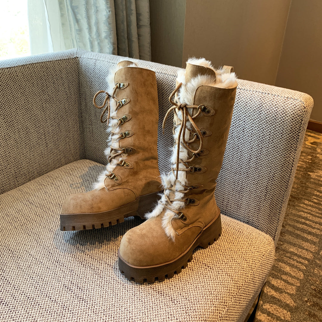 Damen Winterstiefel mit warmem Fellkragen und rutschfester Sohle R&B
