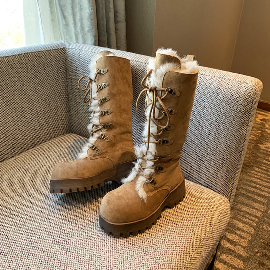 Damen Winterstiefel mit warmem Fellkragen und rutschfester Sohle R&B