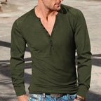 Herren Langarm-Henley-Shirt mit strukturierter Oberfläche und modischer Knopfleiste R&B