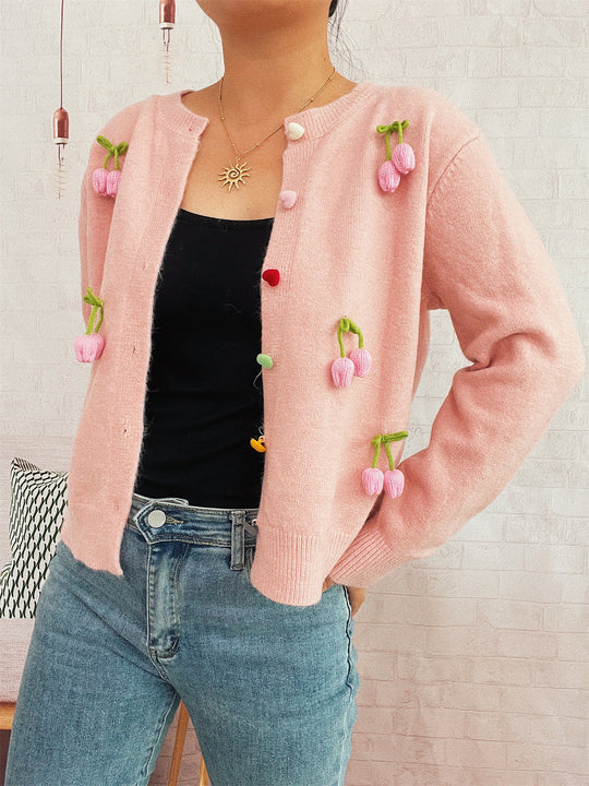 Damen Strickjacke mit fröhlichen Blumenapplikationen R&B