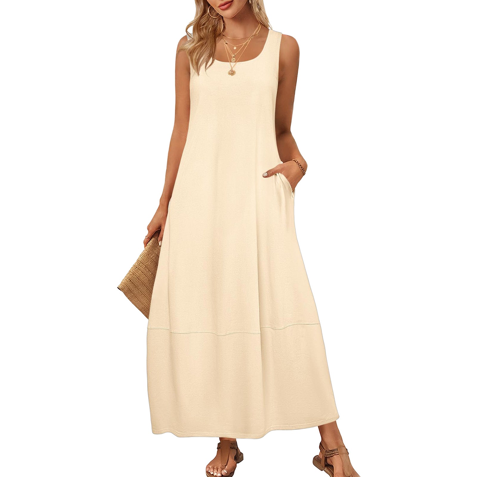 Damen Maxikleid im entspannten Schnitt mit praktischen Taschen R&B