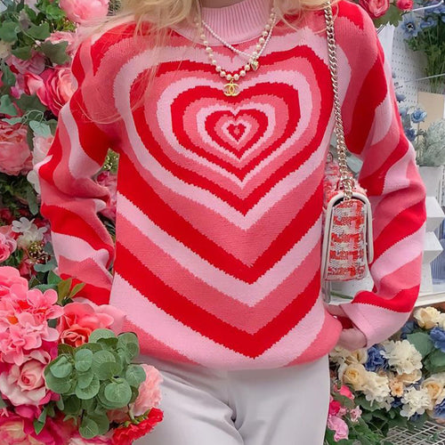 Damen Strickpullover mit herzförmigem Muster und hohem Kragen R&B