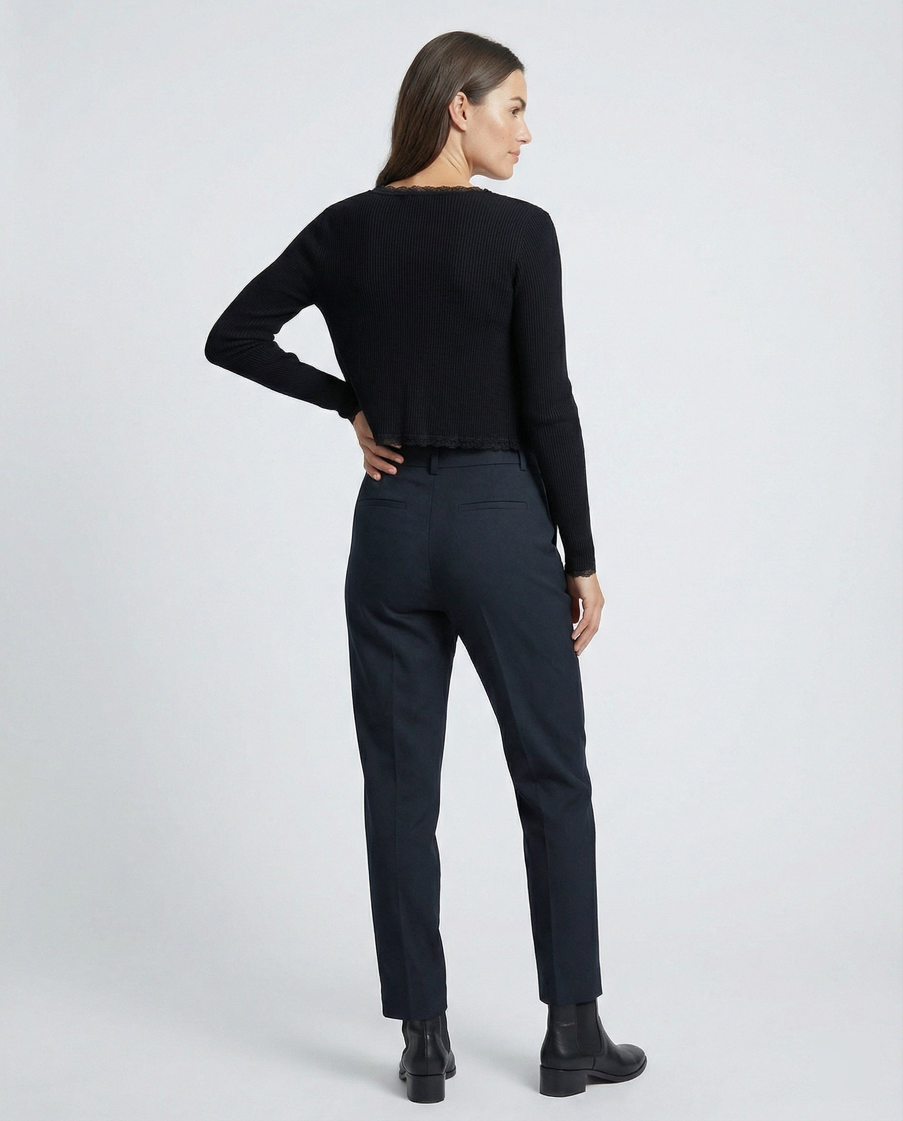 Damen feines geripptes Strick-Set mit Kurzcardigan, Spitzenbesatz-Cami und hochtaillierter Leggings R&B