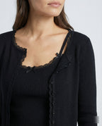 Damen feines geripptes Strick-Set mit Kurzcardigan, Spitzenbesatz-Cami und hochtaillierter Leggings R&B