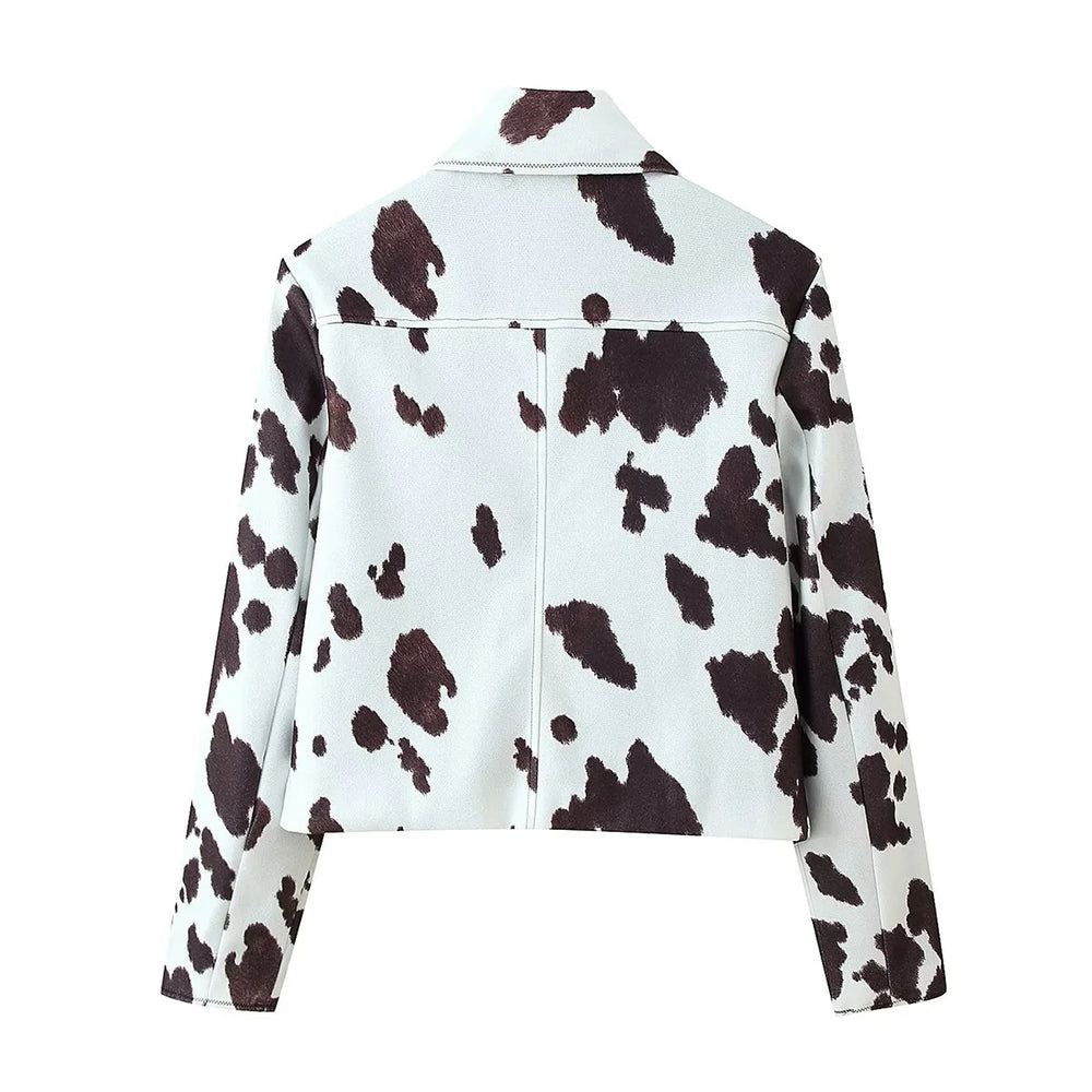 Damen cropped Kunstlederjacke im tierischen Muster R&B