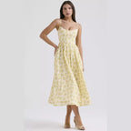 Damen Midi-Kleid mit elegantem Blumenmuster und zartem Taillenzug R&B