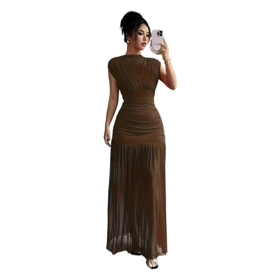 Damen Elegantes Maxikleid mit raffiniertem Drapée und transparentem Rock R&B