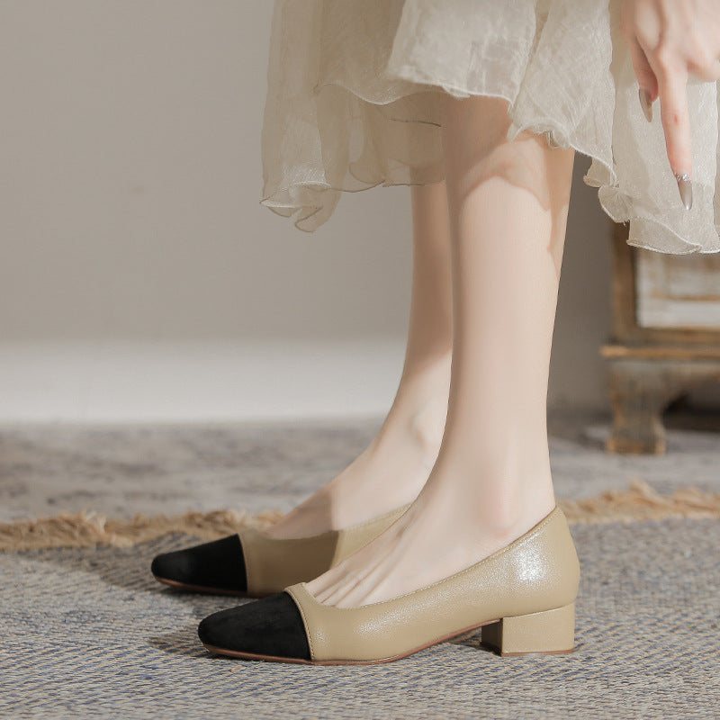 Damen Ballerinas mit elegantem Kontrast und komfortablem Blockabsatz R&B