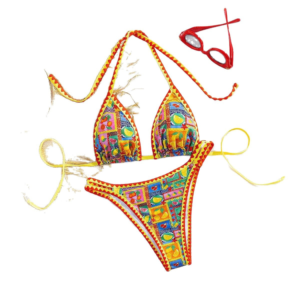 Damen Triangel-Bikini mit buntem Mustermix R&B