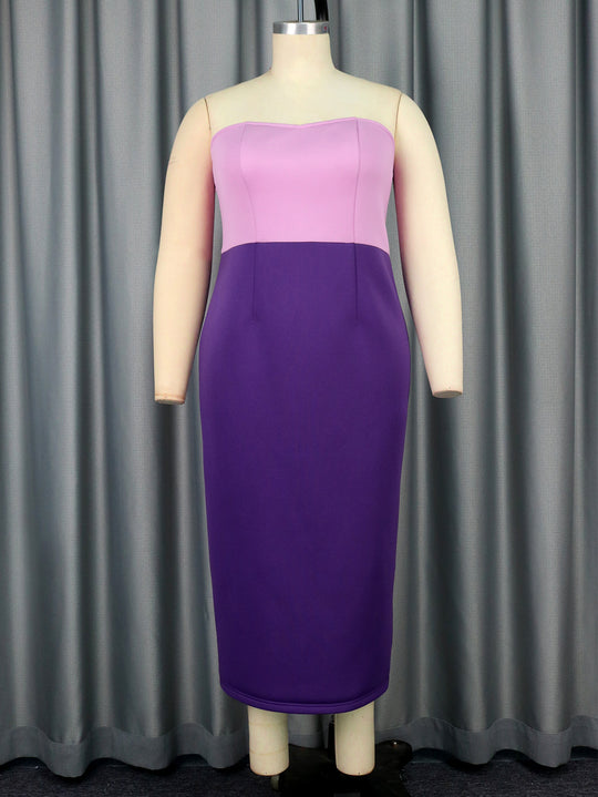 Damen figurbetontes Cocktailkleid mit schulterfreiem Design und Farbverlauf R&B