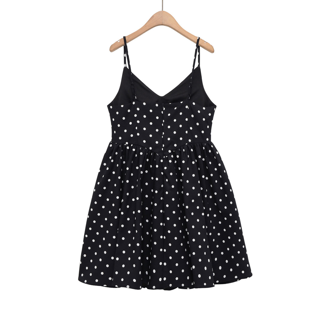 Damen Sommerliches Spaghettiträgerkleid mit verspieltem Punkte-Design und fließendem Schnitt R&B