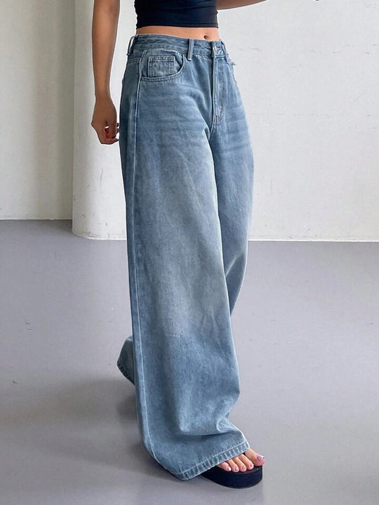 Damen Weite Jeanshose im lässigen Style mit hohem Bund und modischen Details R&B