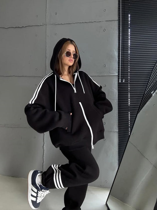 Damen Stylish Hoodie mit doppeltem Reißverschluss und lässigem Schnitt R&B