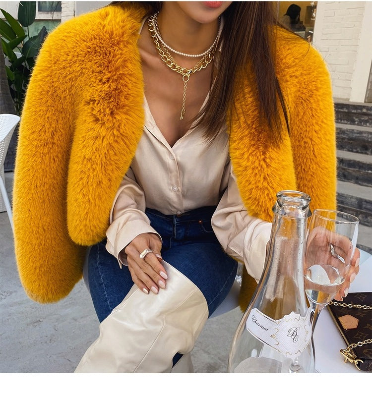 Damen Oversized Plüschjacke mit langen Ärmeln R&B