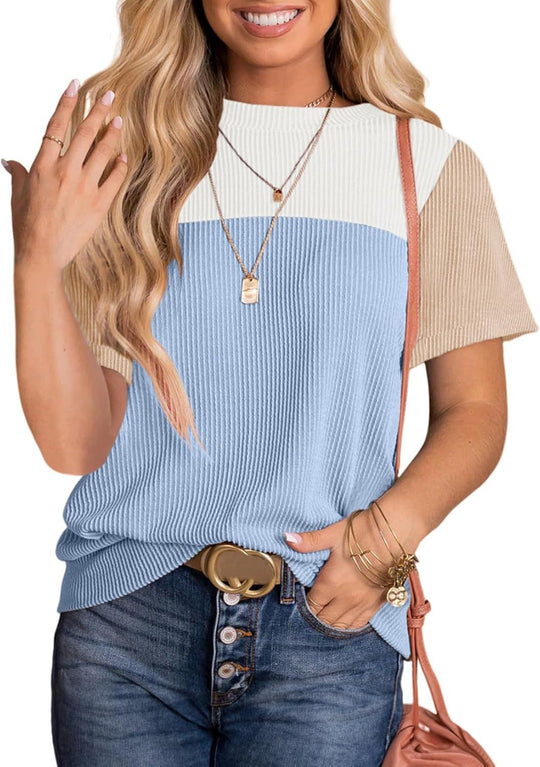 Damen modisches Rippoberteil mit kontrastierenden Farbblockdetails R&B