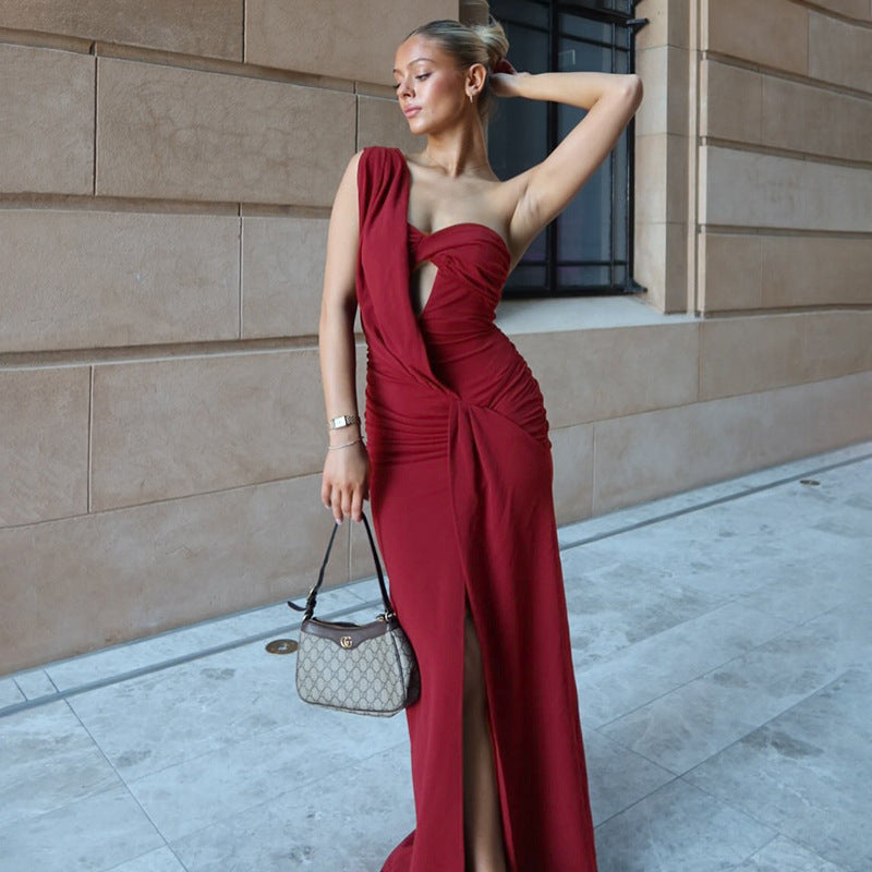 Damen Elegantes One-Shoulder Maxikleid mit raffiniertem Cut-Out R&B