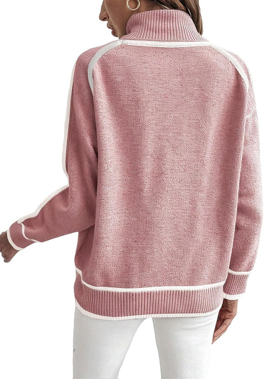 Damen Übergroße Strickpullover mit Stehkragen R&B
