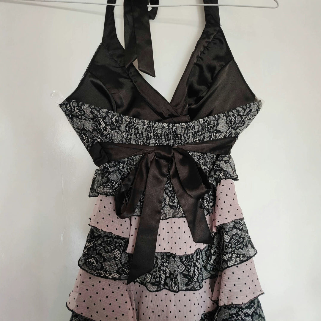 Damen Rüschen Kleid mit Spitzenoberteil R&B