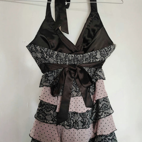 Damen Rüschen Kleid mit Spitzenoberteil R&B