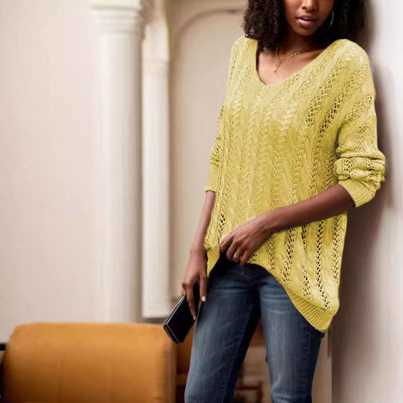 Damen luftiger Strickpullover mit Rippstruktur und asymmetrischem Saum R&B