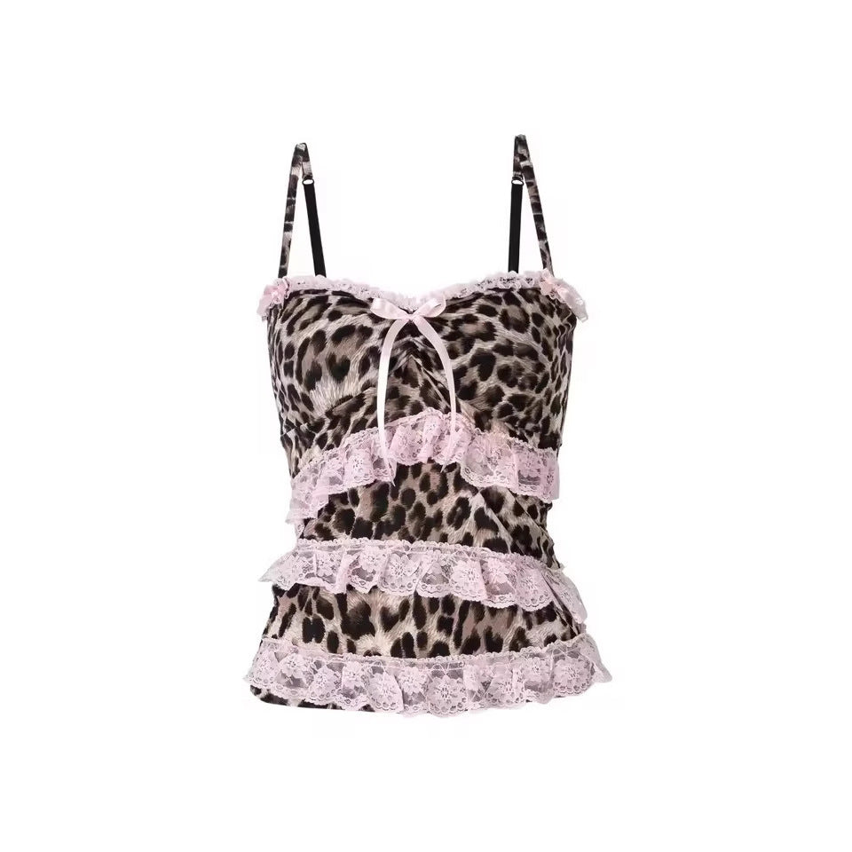 Damen Rüschen Top mit Leopardenmuster R&B