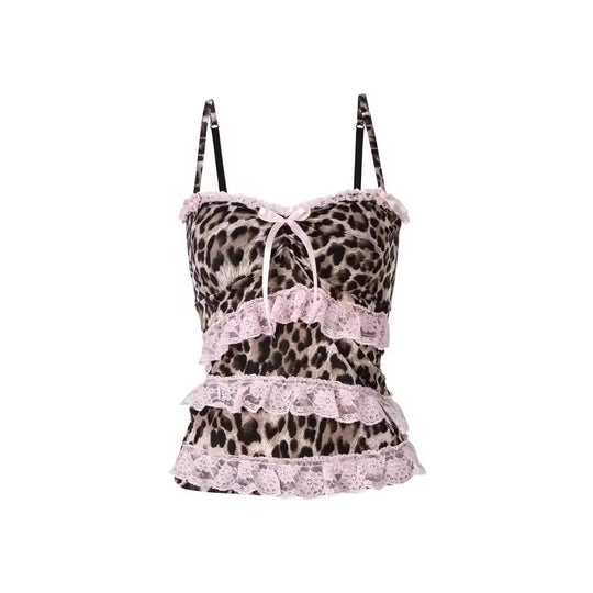 Damen Rüschen Top mit Leopardenmuster R&B