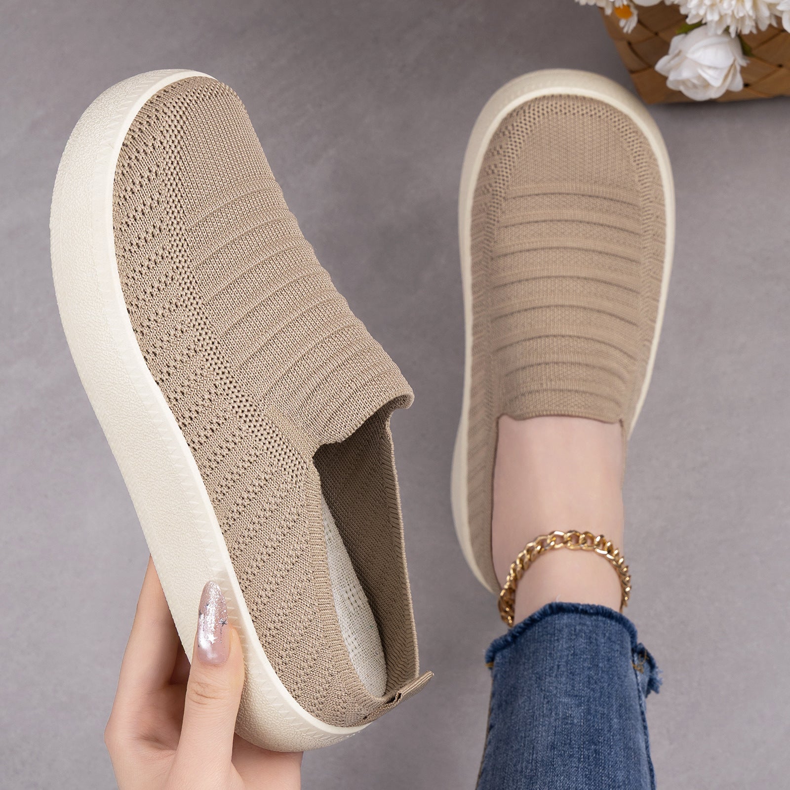 Damen Flexible Slip-On Sneakers mit leichtem Netzdesign