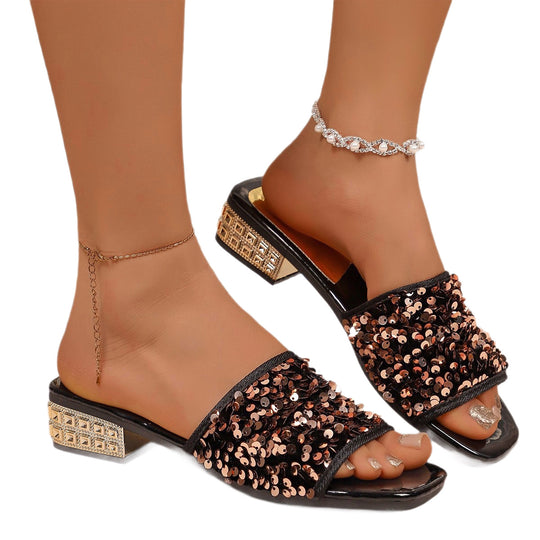 Damen Glitzernde Mules mit Blockabsatz R&B