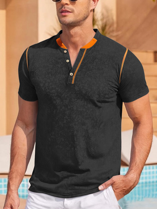 Herren nan lässiges Kurzarm-Grandadshirt mit kurzer Knopfleiste, Kontrastpaspel und weichgewaschener Struktur R&B