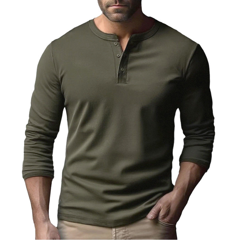 Herren Langarm-Henley-Shirt aus atmungsaktivem Baumwollmix R&B