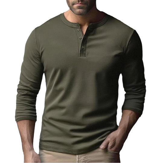 Herren Langarm-Henley-Shirt aus atmungsaktivem Baumwollmix R&B