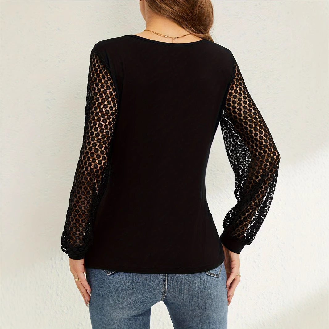 Damen nan elegante Wickelbluse mit Spitzenärmeln und tiefem V-Ausschnitt R&B