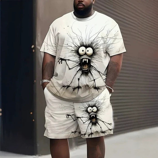 Herren nan lässiges Freizeit-Zweiteiler-Set mit großflächigem Smiley-Sonnenbrillen-Print R&B