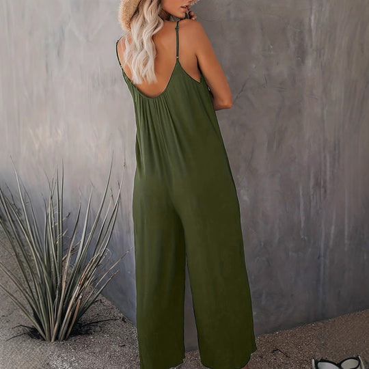 Damen Lässiger Jumpsuit mit tiefem V-Ausschnitt und praktischen Taschen R&B