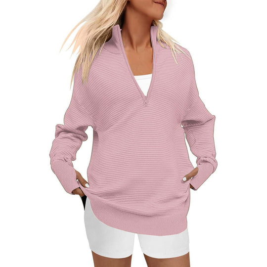 Damen Hochwertiger Reißverschluss Pullover mit strukturiertem Design R&B