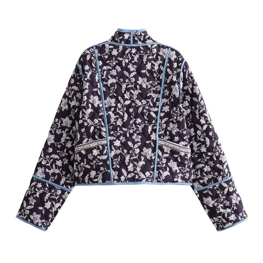 Damen Steppjacke mit floralem Muster und kontrastierenden Akzenten R&B