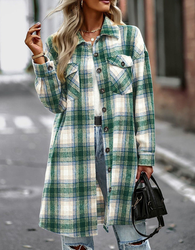 Damen Langarmhemdjacke im Karomuster mit großen Taschen R&B