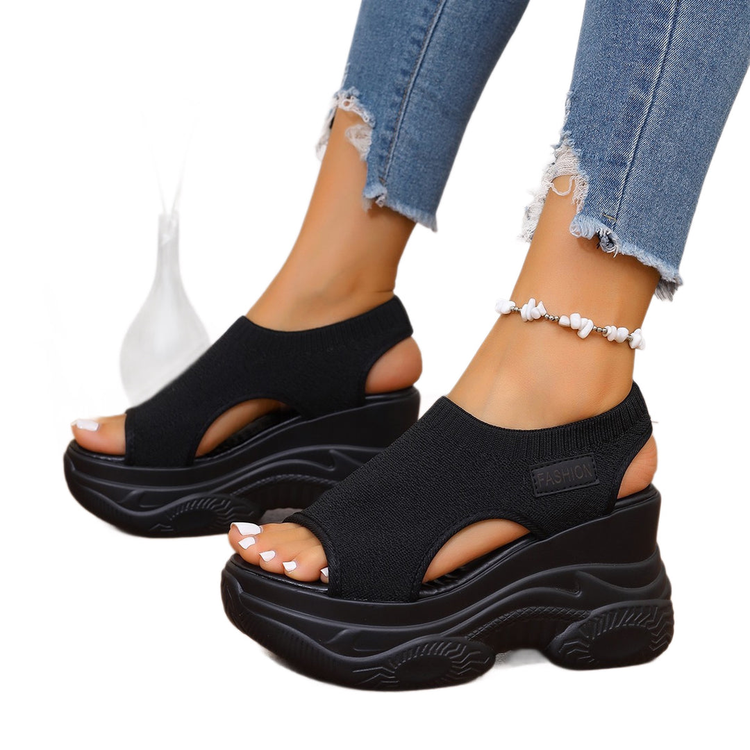 Damen Wedge-Sandalen mit atmungsaktivem Strick-Obermaterial und rutschfester Sohle R&B