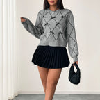 Damen Strickpullover mit dekorativen Schleifen und elegantem Zickzackmuster