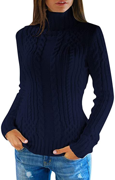 Damen Pullover mit hohem Kragen und Zopfmuster R&B