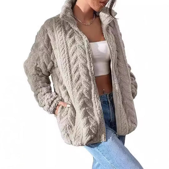 Damen Kuschel-Fleecejacke mit Oversized-Schnitt und Stehkragen R&B