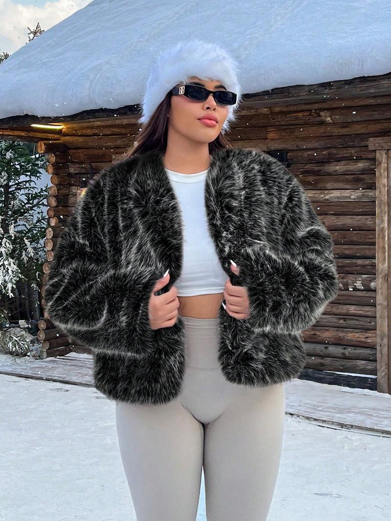 Damen Trendige und flauschige Kunstpelzjacke R&B