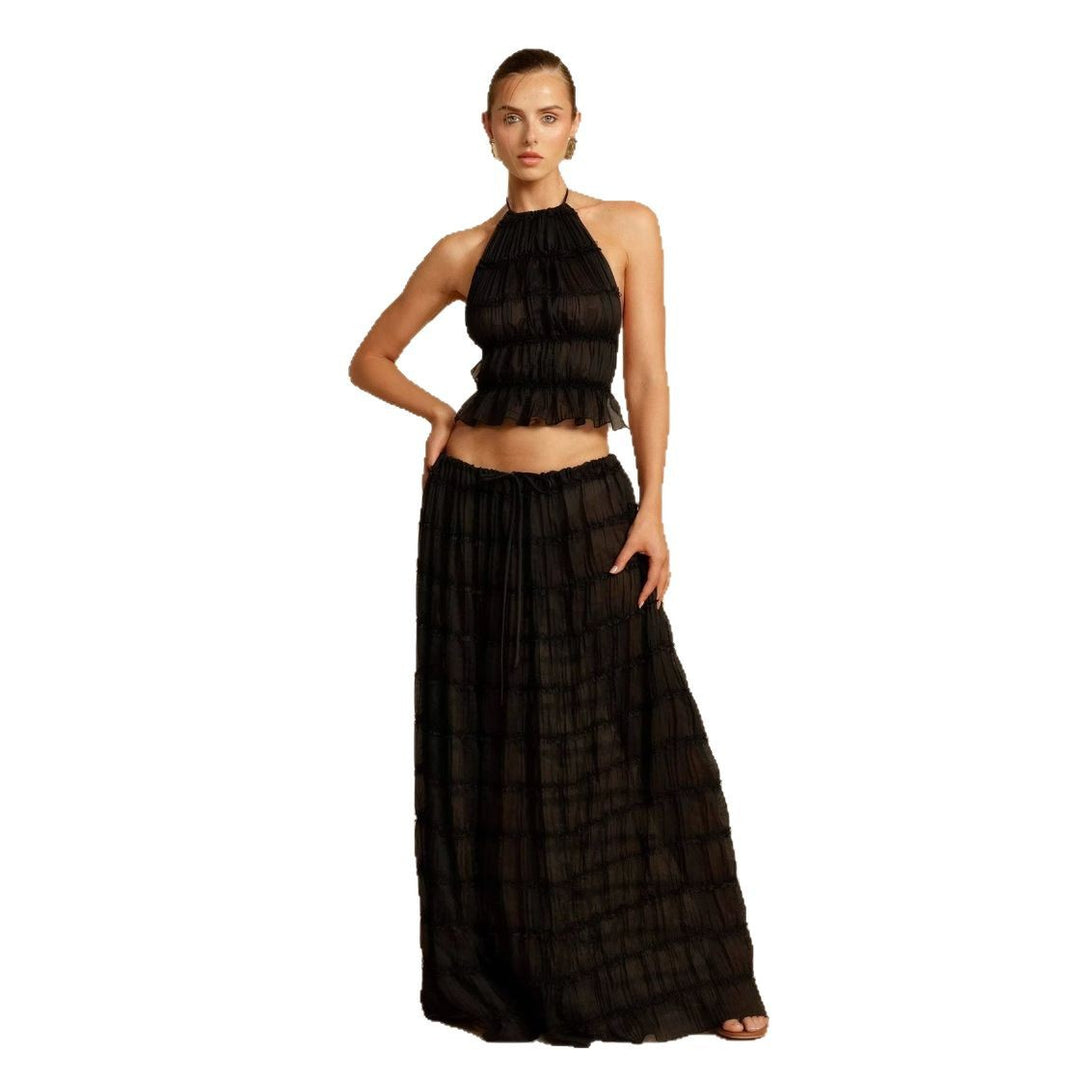 Damen Elegantes und verspieltes Zweiteiliges Sommerkleid mit gerafftem Oberteil und fließendem Rock R&B