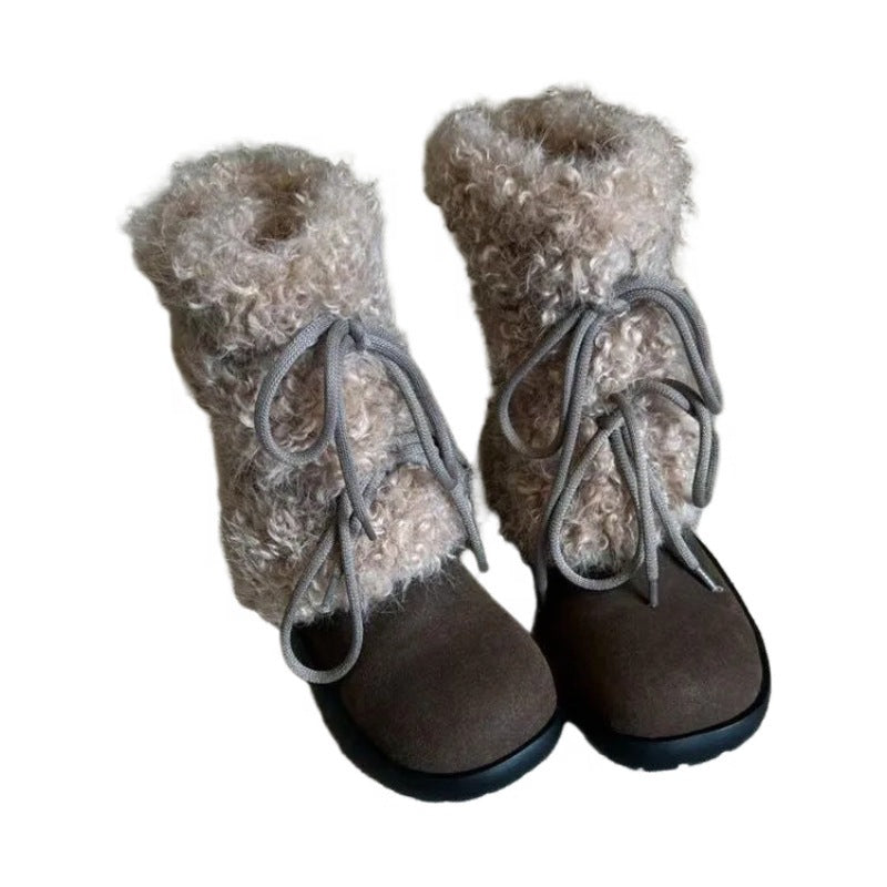 Damen kuschelige Winterboots mit flauschigem Innenfutter und modischen Schnürdetails R&B