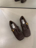 Damen elegante Filz-Ballerinas mit dekorativem Riemchen und bequemer Sohle R&B