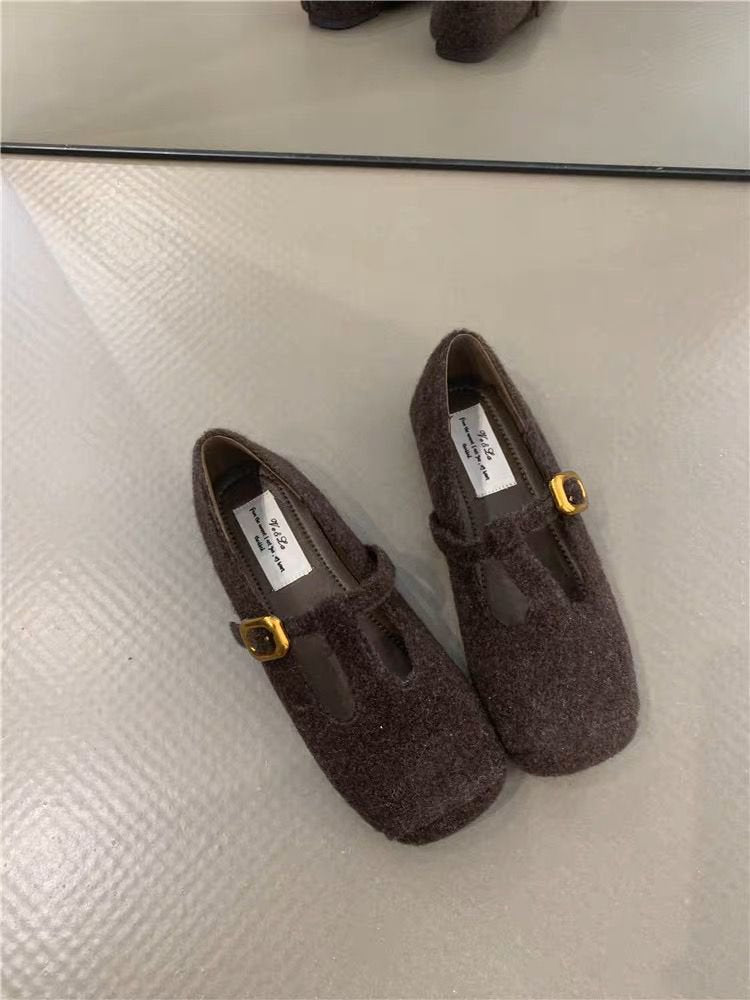 Damen elegante Filz-Ballerinas mit dekorativem Riemchen und bequemer Sohle R&B
