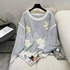 Damen Strickpullover mit floralen Applikationen R&B